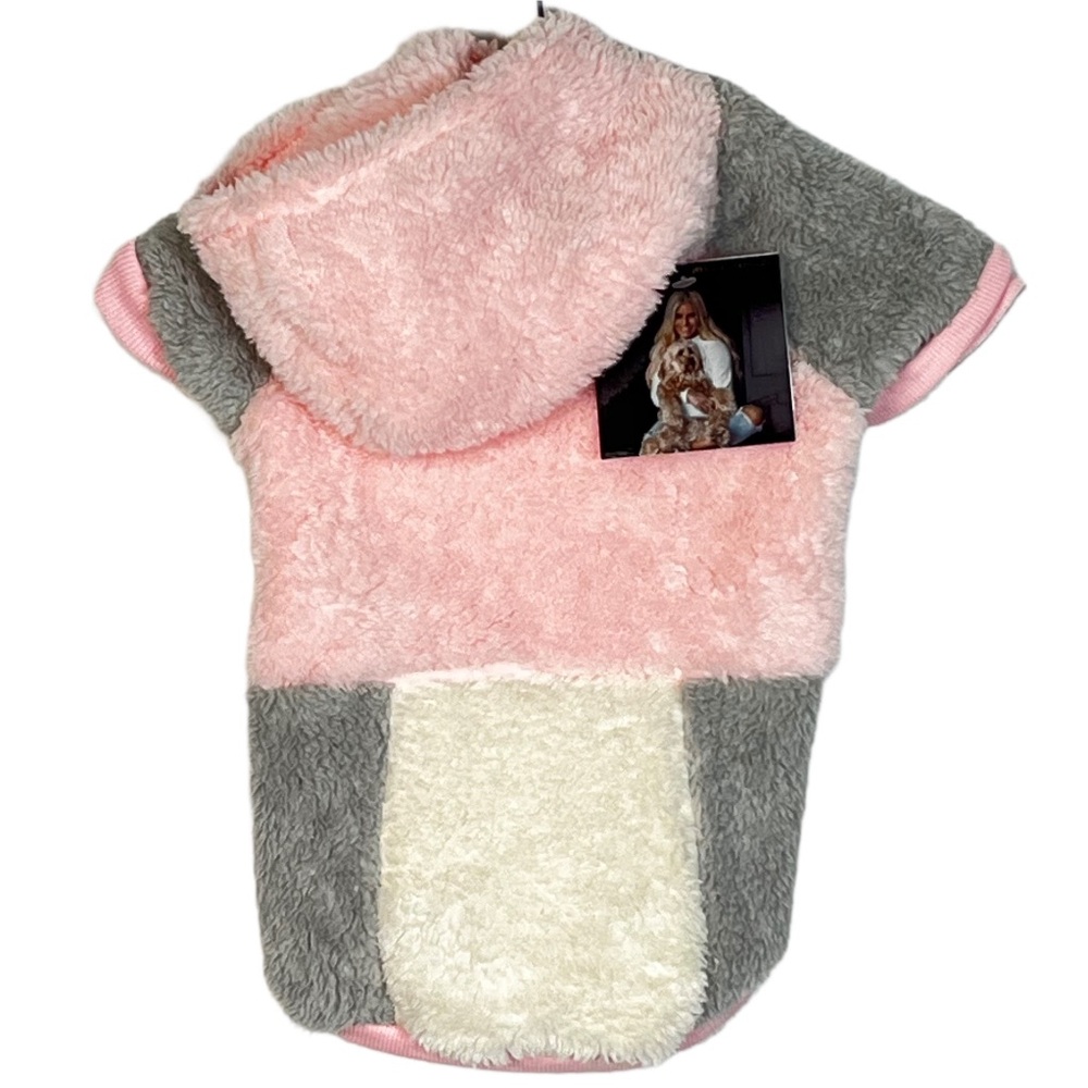 NWT Jessica Simpson Sherpa Hoodie Dog Coat M | Gray/Pink | Dog Glam Designer